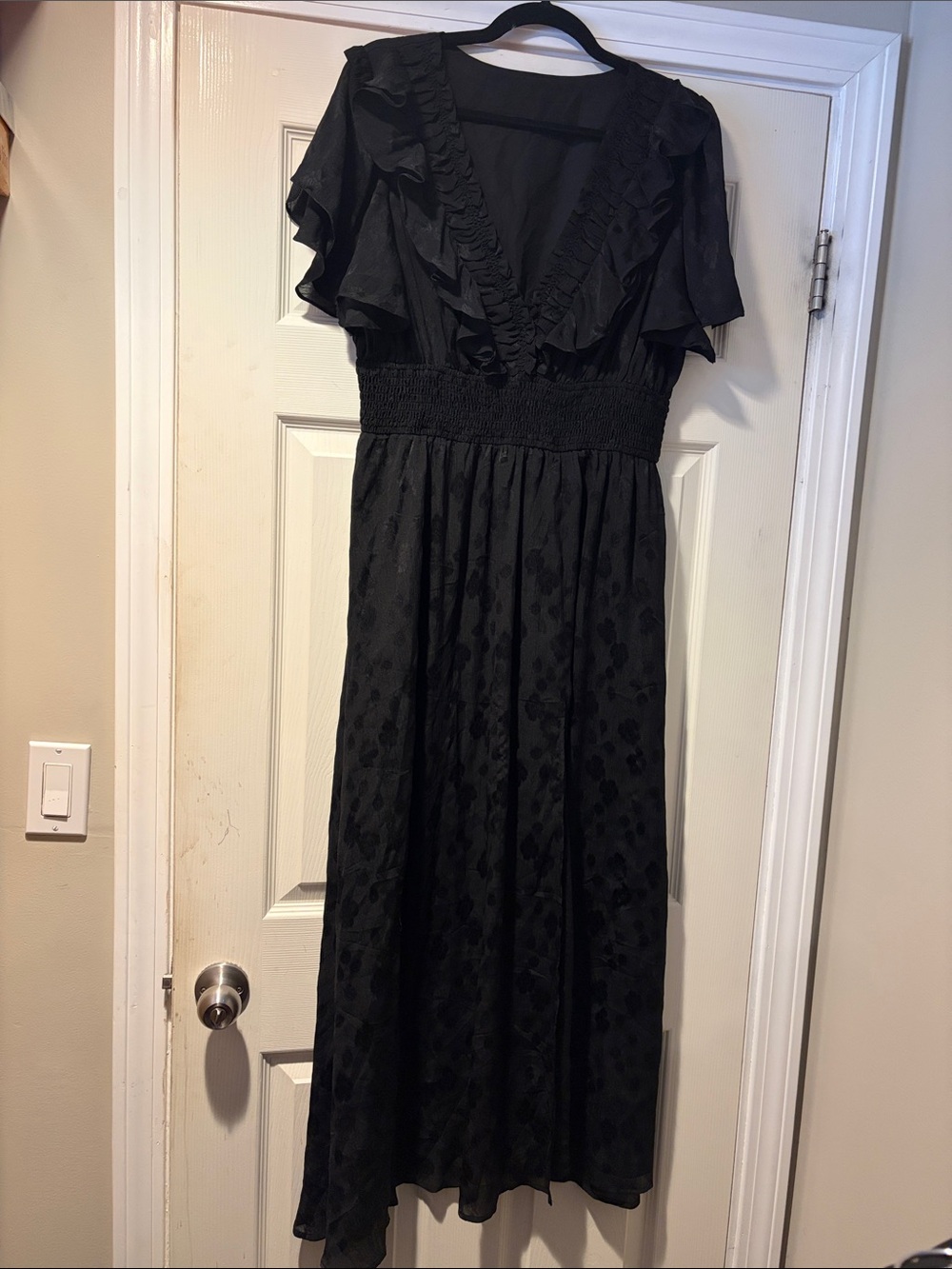 Black on Black Floral Maxi Dress with slit in XL